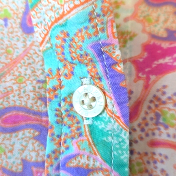 RAPLH LAUREN Paisley Print Button Down 100% Cotton Shirt Pastel Colors Sz Large - Picture 3 of 14